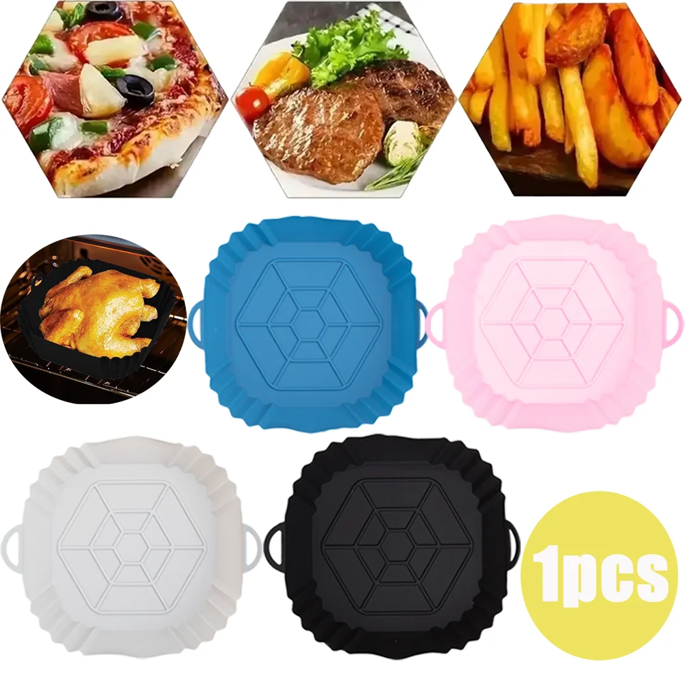 Revestimientos de silicona para freidora de aire, bandeja cuadrada reutilizable con mango, molde para horno, accesorios para hornear para cocina, pollo, Pizza, pan, 1 ud.