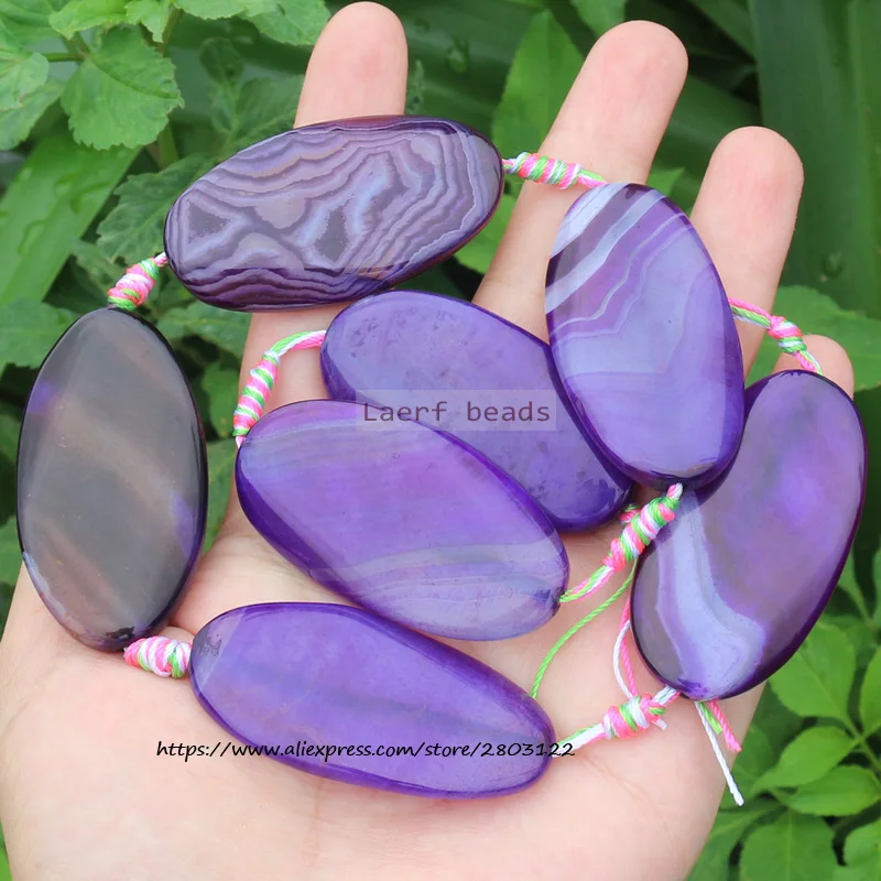 7pcs Around 25x50mm Natural Agate Oval shape Many Color Loose beads 15inch ,For DIY Jewelry Making !