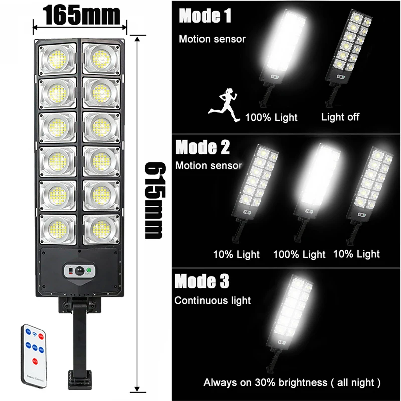 Super mocny zewnętrzna lampa solarna słoneczne światła uliczne LED z 3 trybami czujnika ruchu bezpieczeństwa do montażu na ścianie reflektor do