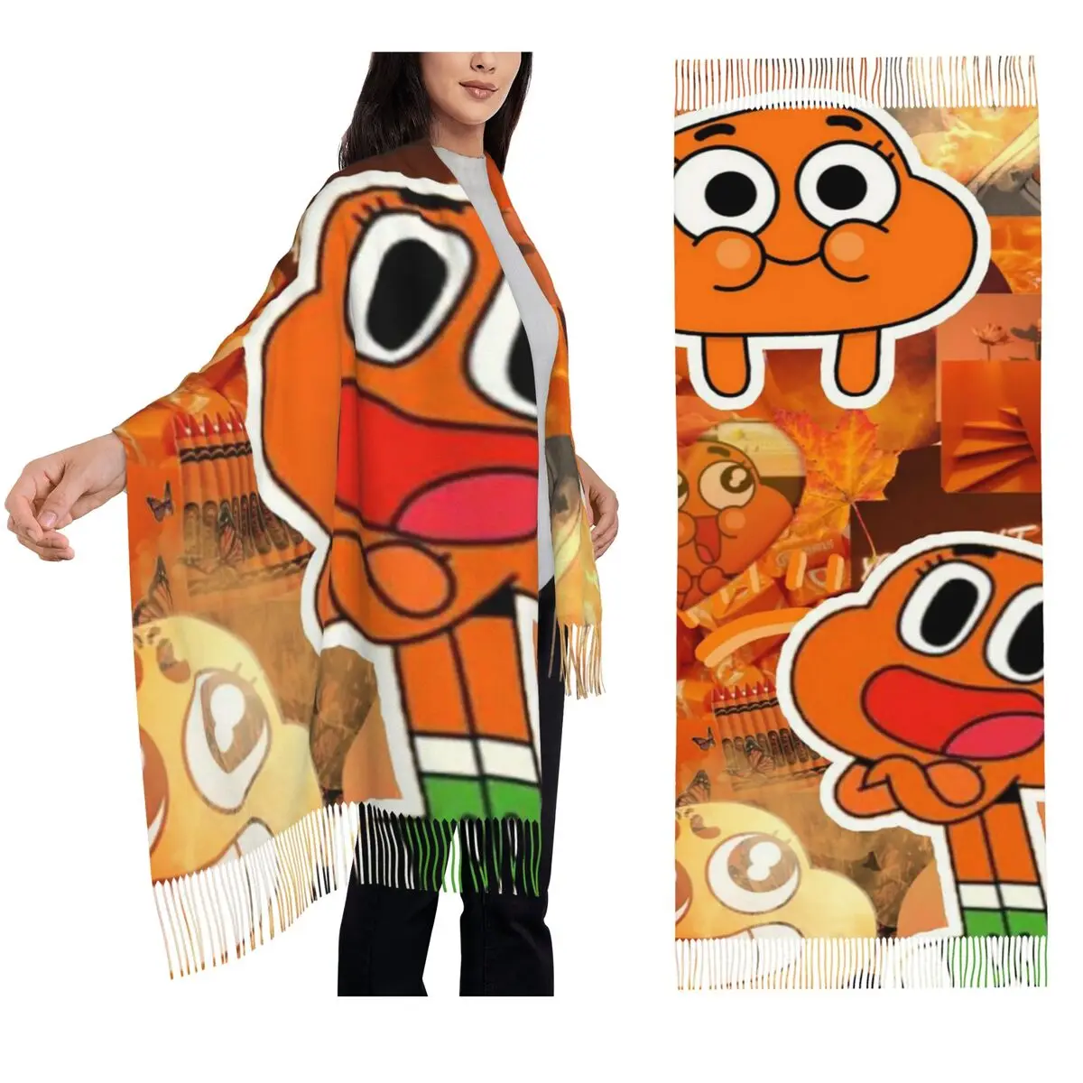 

Darwin Watterson The Amazing World Of Gumball Anime Scarf Tassel Scarves Women Shawls and Wraps Long Fall Winter Shawl Wrap