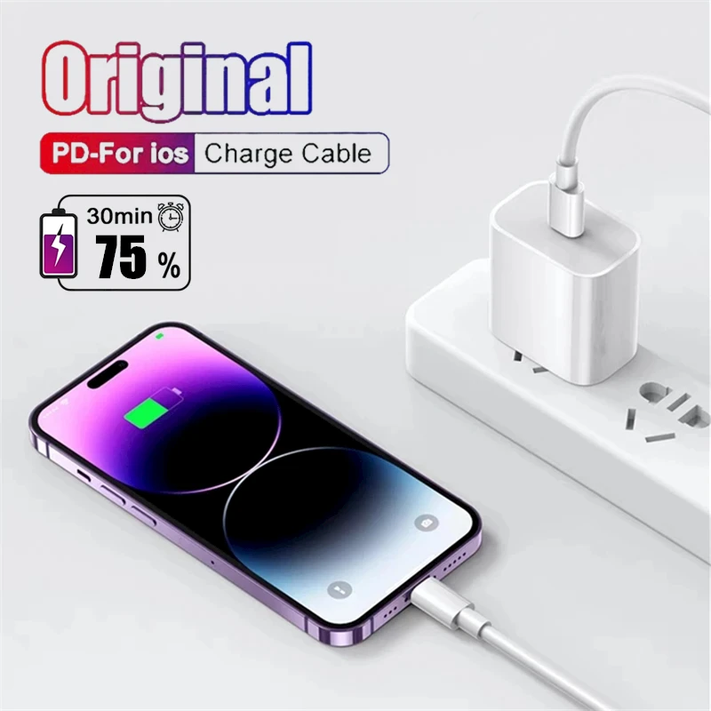 Original 35W PD Fast Charging Cable for iPhone 12 13 mini 7 8 14 Plus 11 Pro XS Max XR X USB-C Rapid Charger Data Cable 1m 2m 3m