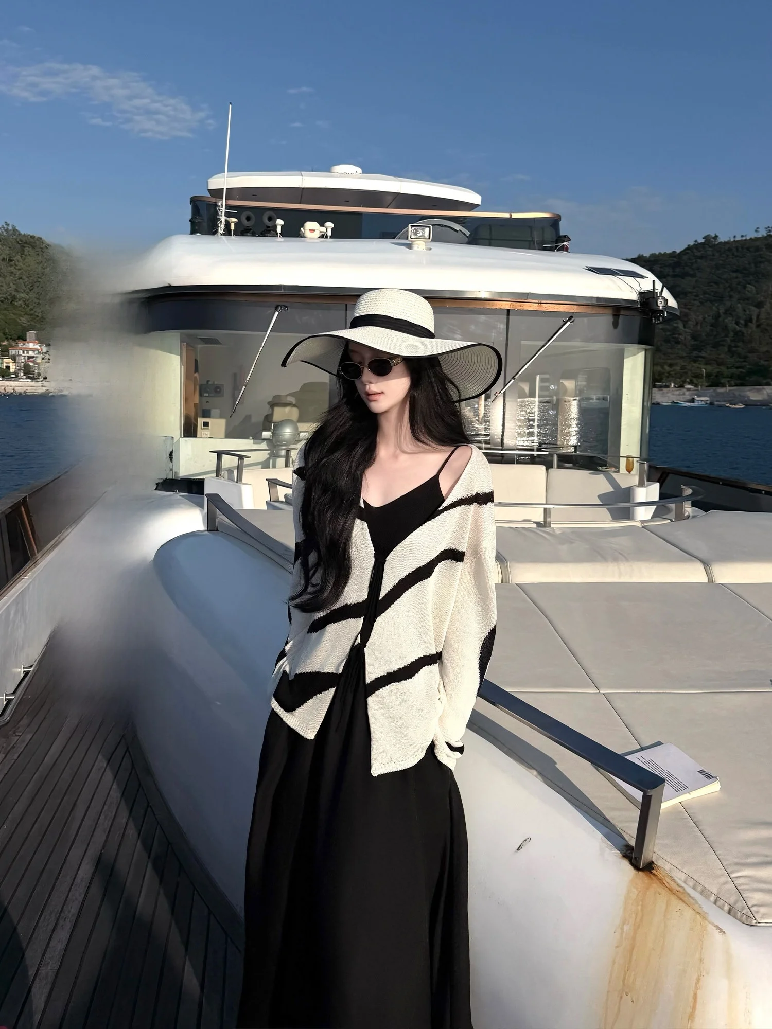 

Вязаный кардиган Lazy Feel для женщин: повседневный стиль, свободный крой, длинный рукав, полосатый узор, открытый фасон, новинка весенней коллекции