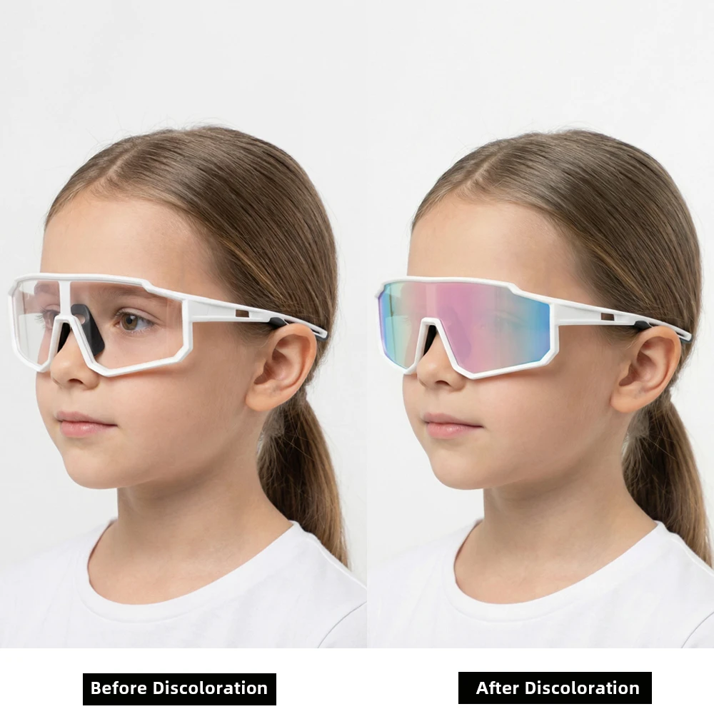 Óculos de Sol Esportivos Infantis Flexíveis e Ultraleves com Armação em TPEE, Lentes Fotocromáticas e Proteção UV400 para Ciclismo, Corrida e Atividades ao Ar Livre