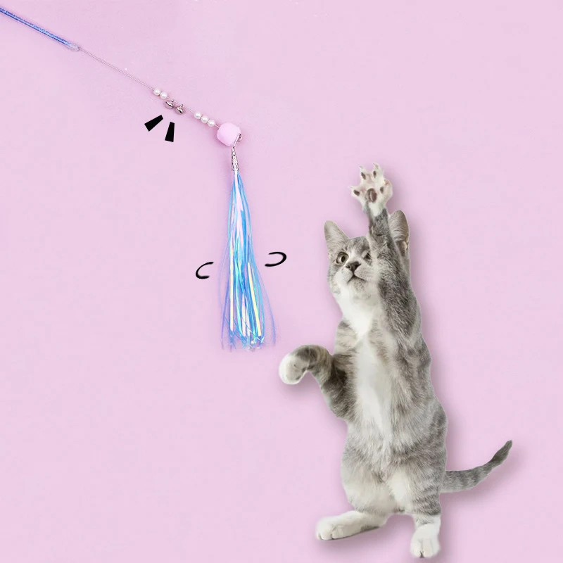 Cat toys hot colored paper teasing cat stick sounding bells resistant to biting cat interaction and relieving boredom