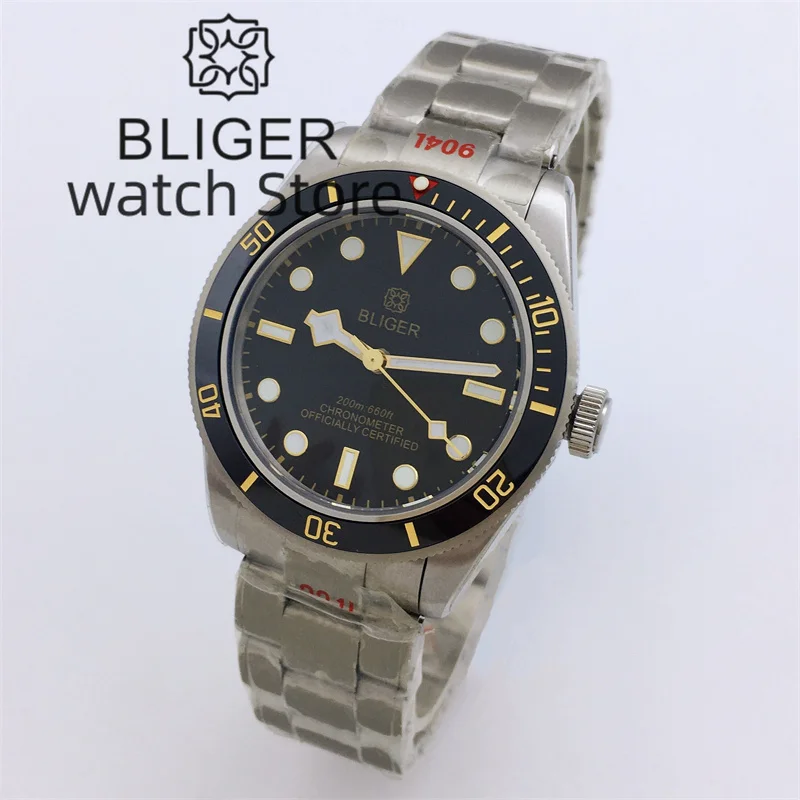 Bliger 39mm NH35A Movement Automatic Mechanical Diving Men\'s Watch Snowflake Hand Dome Glass C3 luminous Dial BB58 Reloj Hombre