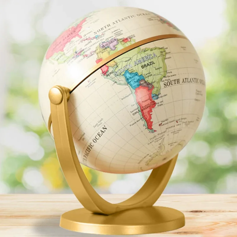 360 Degree Rotatable World Globe Vintage ABS 10CM Globe Mini World Map Globe Desktop Ornament Geography Teaching Learning Tools