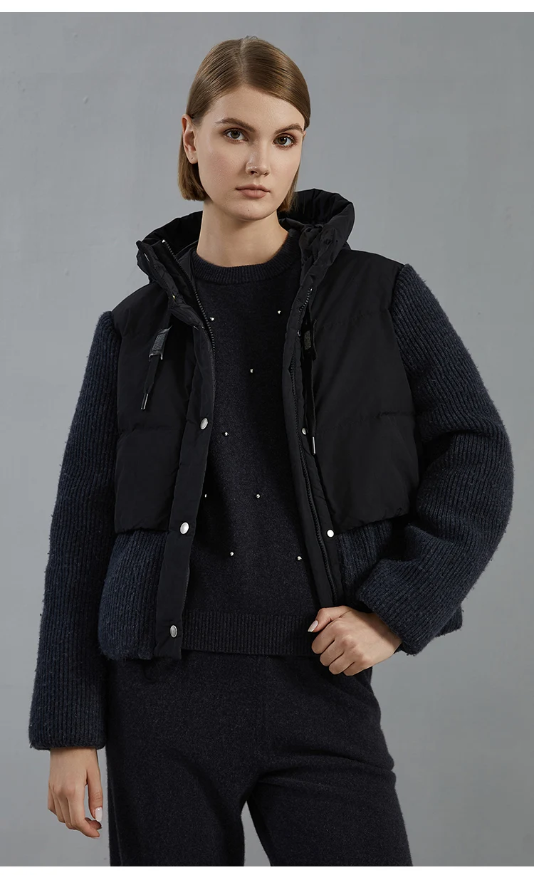 BC800 High Quality Luxury Wool Patchwork White Goose Down Jacket Winter Women's Clothing