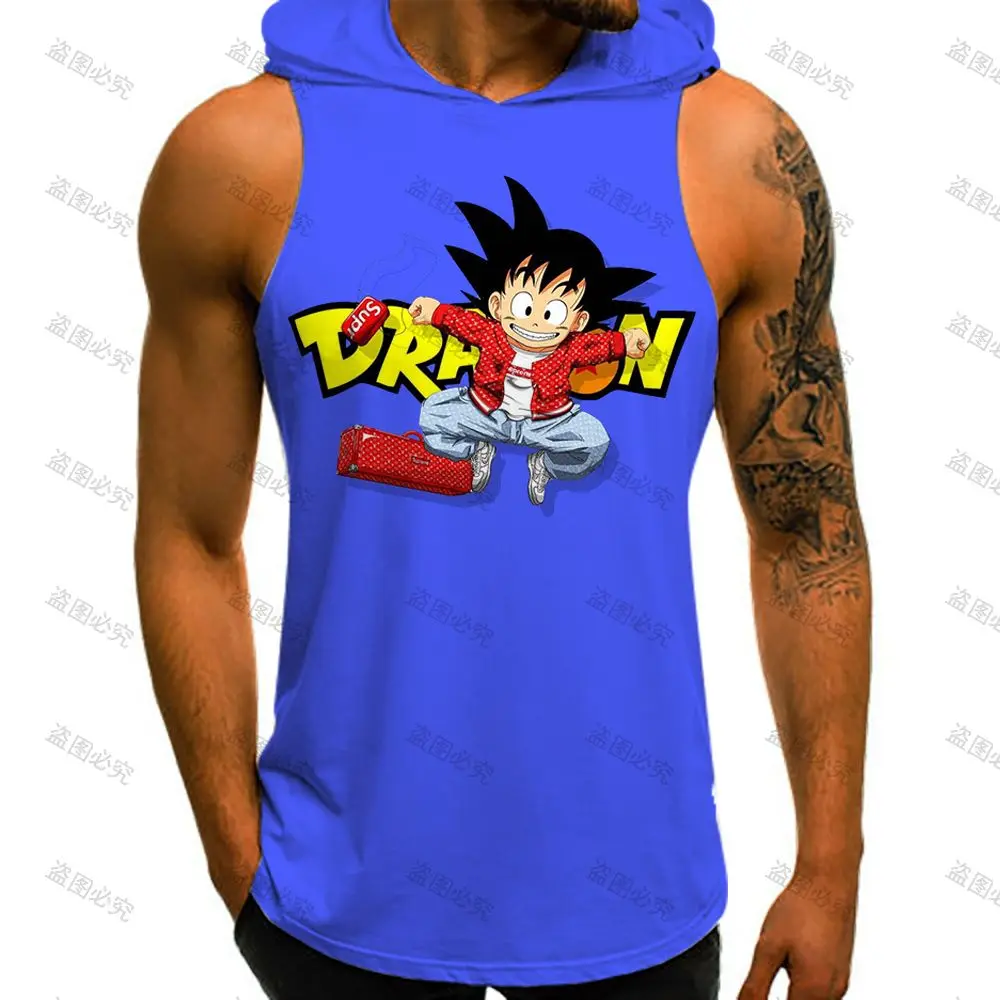 

T-shirts Bodybuilding Dragon Ball Z Essentials Man Sleeveless Shirt Vest With Hood Anime Men's Tank Top Fashion Gym Y2k Goku New