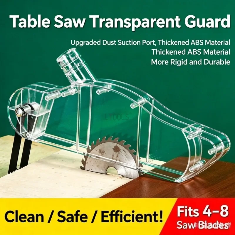 T Clear Table Saw Safety Guard Thick ABS Transparent Saw Blade Cover with Vacuum Port Woodworking Table Saw Protective Accessory