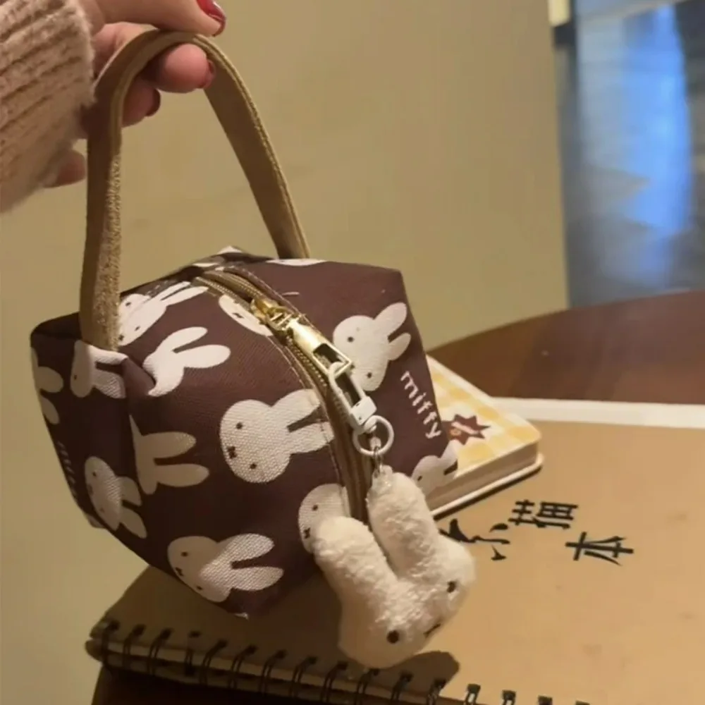 

Brown Miffy Printed Canvas Makeup Bag Square Cosmetic Storage Pouch Portable Cute Cartoon Travel Toiletry Organizer Girl Gift