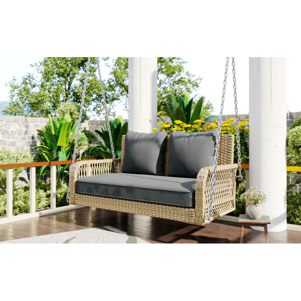 Muebles de ratán para exteriores, columpio estilo Hollywood con cojines extraíbles, 2 asientos, 75 cm