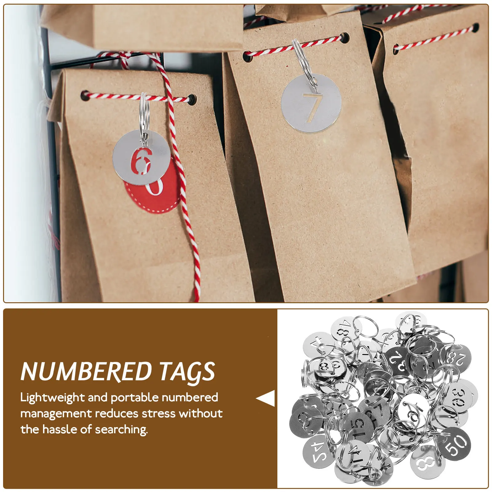 50Pcs Stainless Steel Numbered Tags Round Key Ring Tags Portable Key Identifiers for Home Office Hotel Luggage Organization