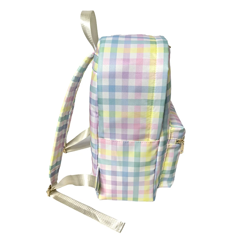 Nylon Rainbow Gingham Backpacks Plaid School Backpack Teens Girls Large Student Personalized Bookbag Waterproof Preppy Backpack