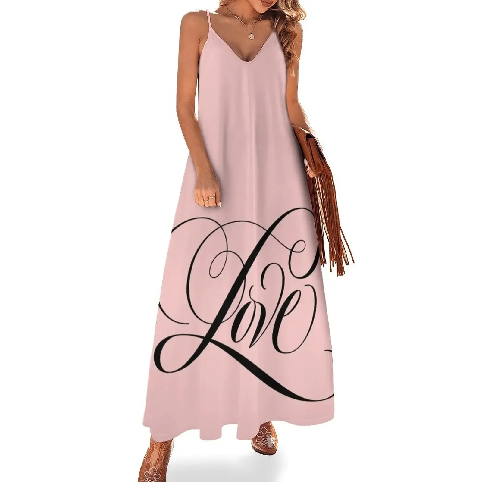 

Romantic Black LOVE Calligraphy Script Lettering Blush Pastel Pink Sleeveless Dress Woman dresses dress for women summer Dress