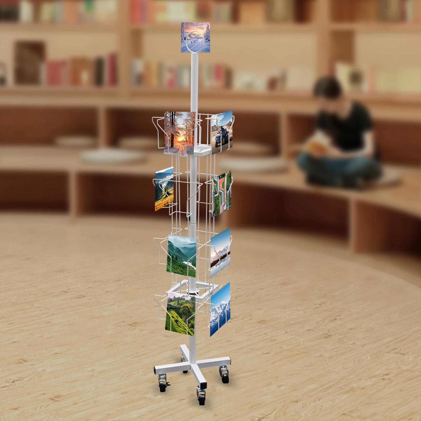 Greeting Card Rack, Rotating Greeting Card Rack, Display Stand Spinning, 16‑Pocket 4‑Tier Pocket Rotating Holder