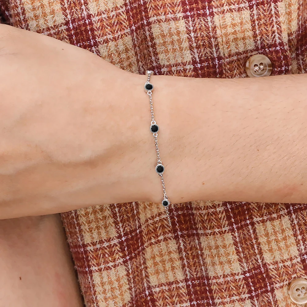 Serenity 2.4ct Black Moissanite Bracelet For Women Anniversary Gift S925 Sterling Silver Bubble Bracelet Hand Chain Fine Jewelry