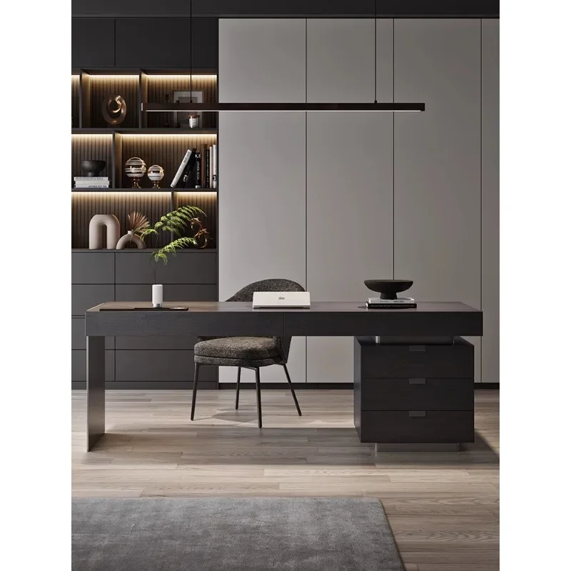 Household Italian minimalist study, desk modern light luxury living room, smoked wood solid wood boss table