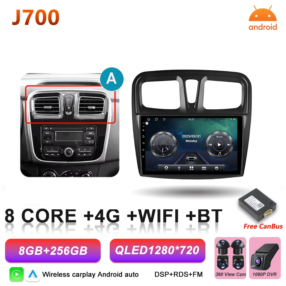Android 16 Auto Autoradio voor Renault Logan Sandero 2 2012 - 2019 Draadloze Carplay Multimedia Speler GPS Navigatie DSP 5G Wifi