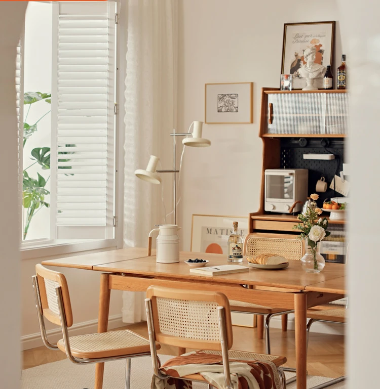 

Телескопический обеденный стол из цельного дерева, небольшой дом из бревен, дуб, вишневое дерево, складной обеденный стол и стулья