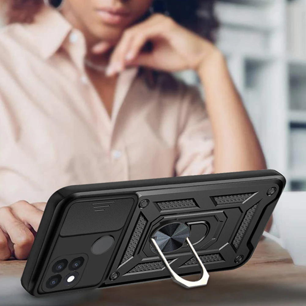 

OPPO A15 Silicone Phone Cover, Stand Holder, Shockproof Armor, Car Magnet Ring, OPPO A16, A12, A15, A15S