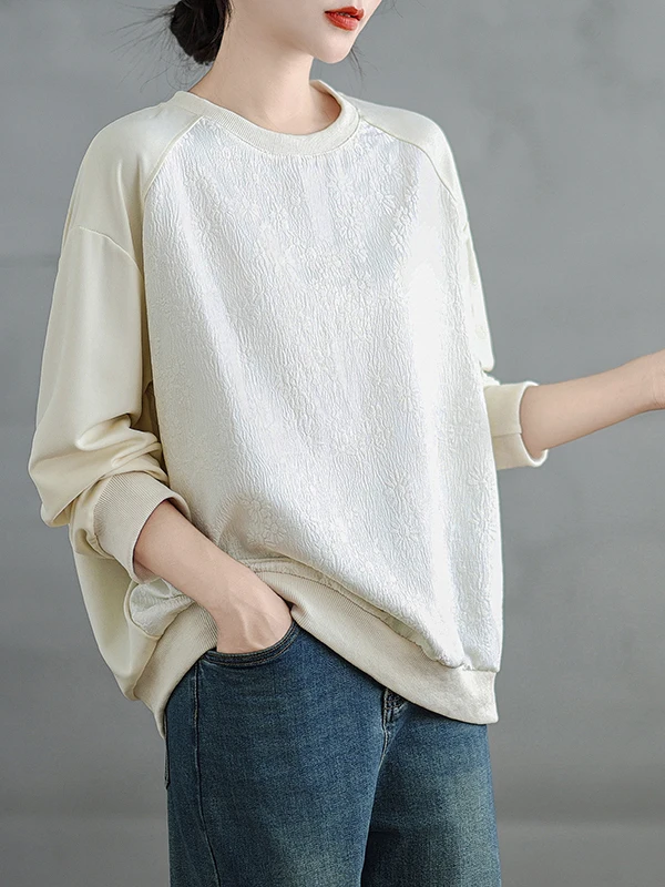 

Женский свитер с круглым вырезом, длинный, из атласа, с вышивкой, свободного кроя, осенний топ, удобный, повседневный, модный