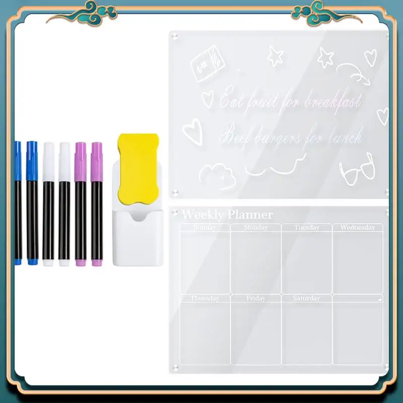 (Новинка)-2 шт., прозрачный акриловый магнитный 16X12 дюймов для холодильника, прозрачная доска, холодильник для сухого стирания для многоразового планировщика с маркерами для сухого стирания