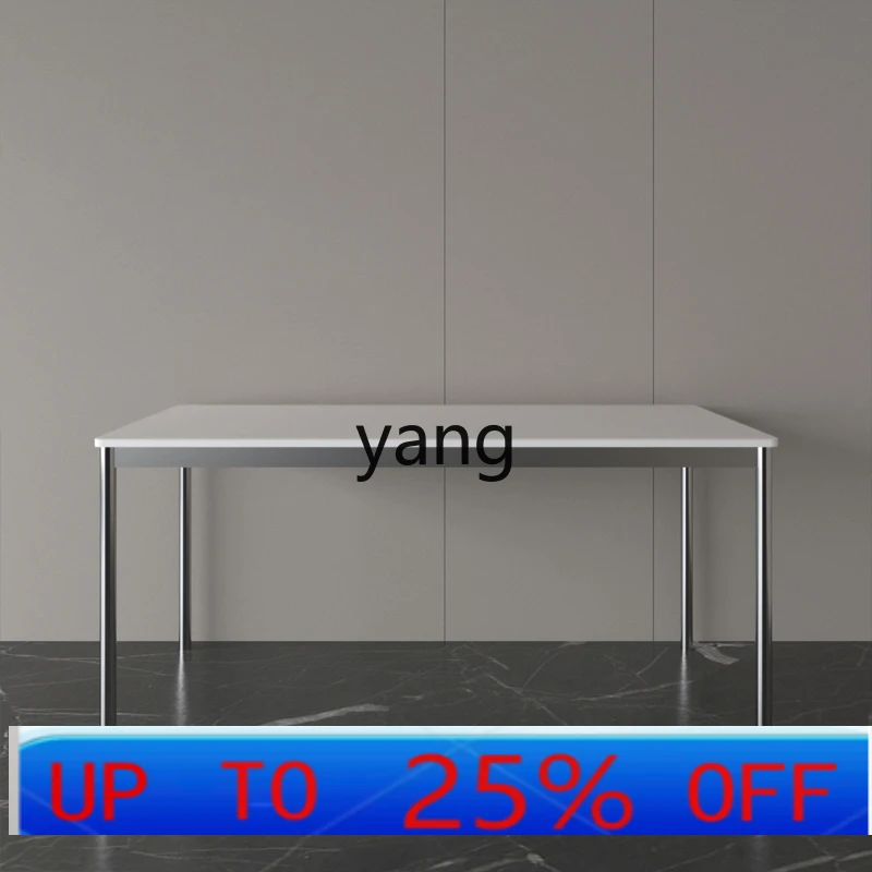 LTT rock slab dining table and chair simple stainless steel office table and chair rectangular pure white computer desk