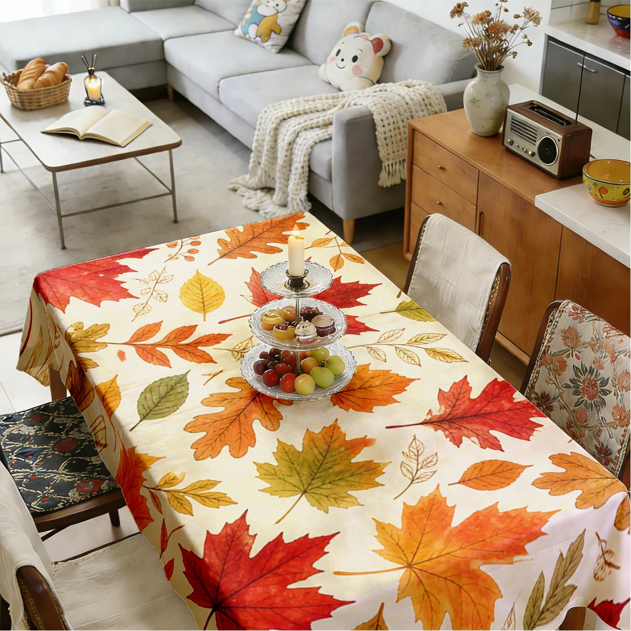 Fall Maple Leaves Print Rectangle Tablecloth for Table Decor Washable Autumn Harvest Kitchen Dining Table Cloth Autumn Decor