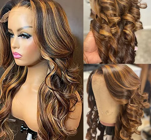 13x6 Highlight HD Lace Frontal Wigs For Women Brazilian Body Wave Human Hair Wig Pre Plucked Honey Blonde Lace Front Wig