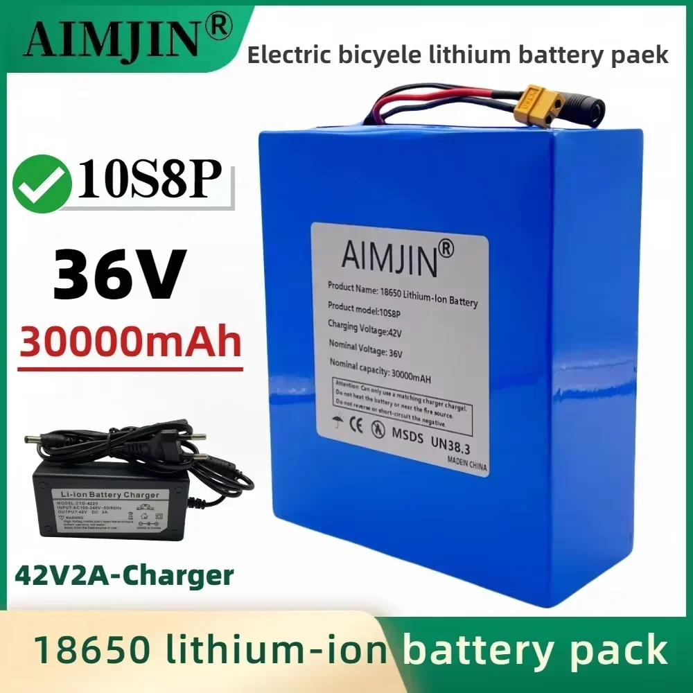 

10S8P 36V 30000mAh 500-1000W 18650 lithium-ion battery pack, suitable for electric scooters electric vehicles, bicycles with BMS