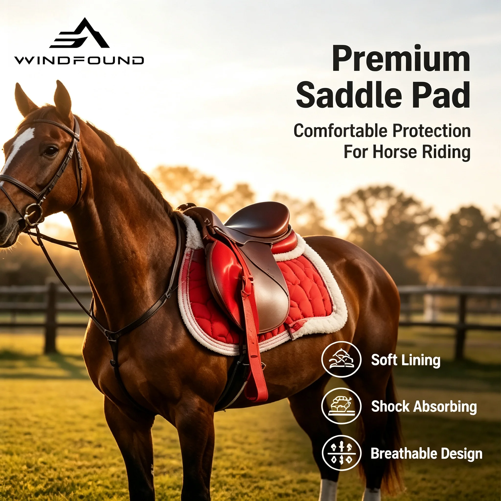Breathable Horse Saddle Pad Shock Absorption Equestrian Half Pad with Sweat-Wicking Lining Comfortable Riding Cushion for Train