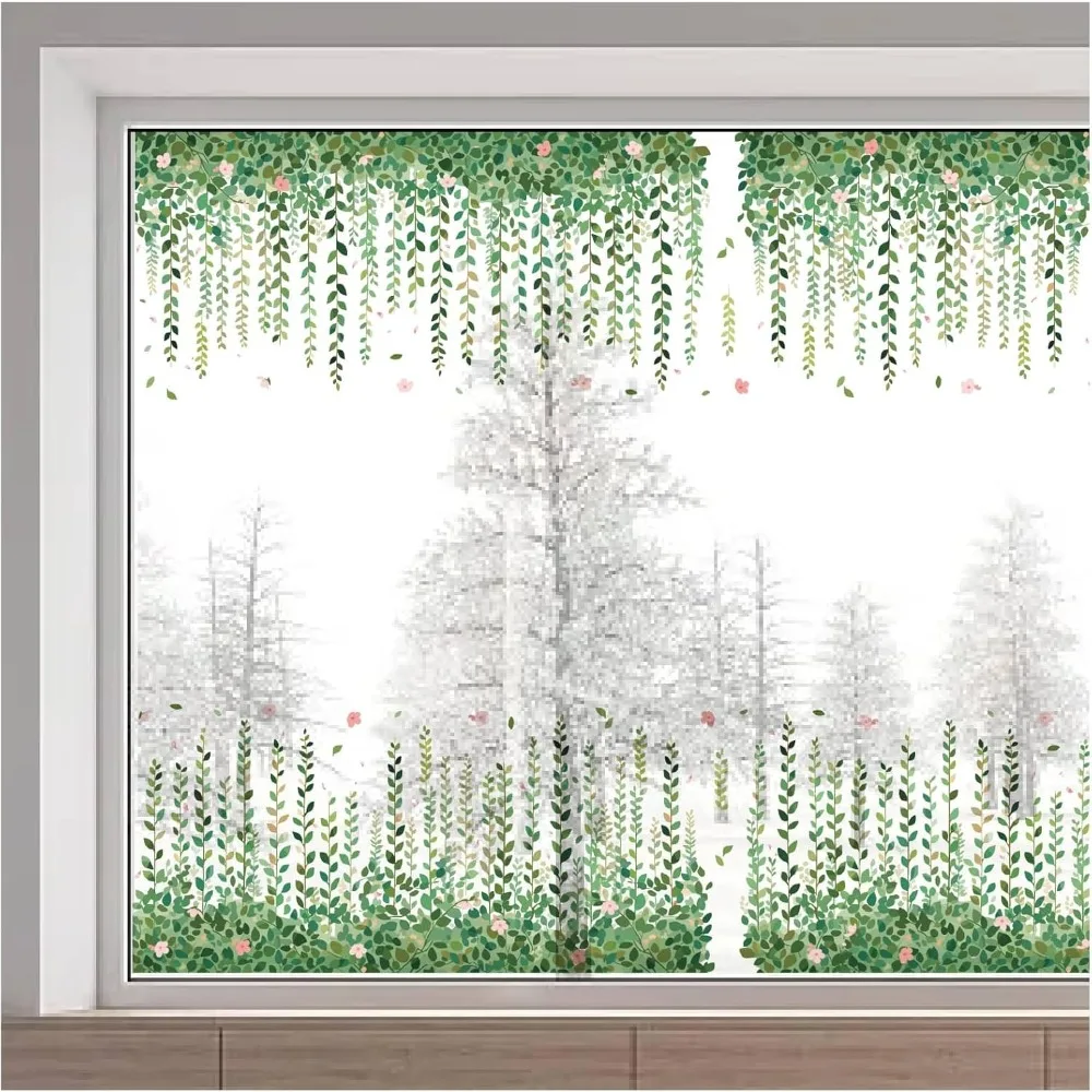 

45,6x11,8 дюймов, большие подвесные листья, наклейки на окно, подвесная лоза, цепляется на окно, весенние зеленые растения, цветы, наклейки на окна