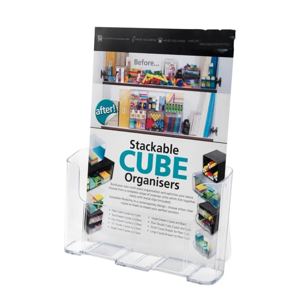 Durable A4 Size Brochure Holder Clear Plastic Filing Magazine Rack Modern Style Desktop Organizer Flyer Display Stand Bedroom view 4
