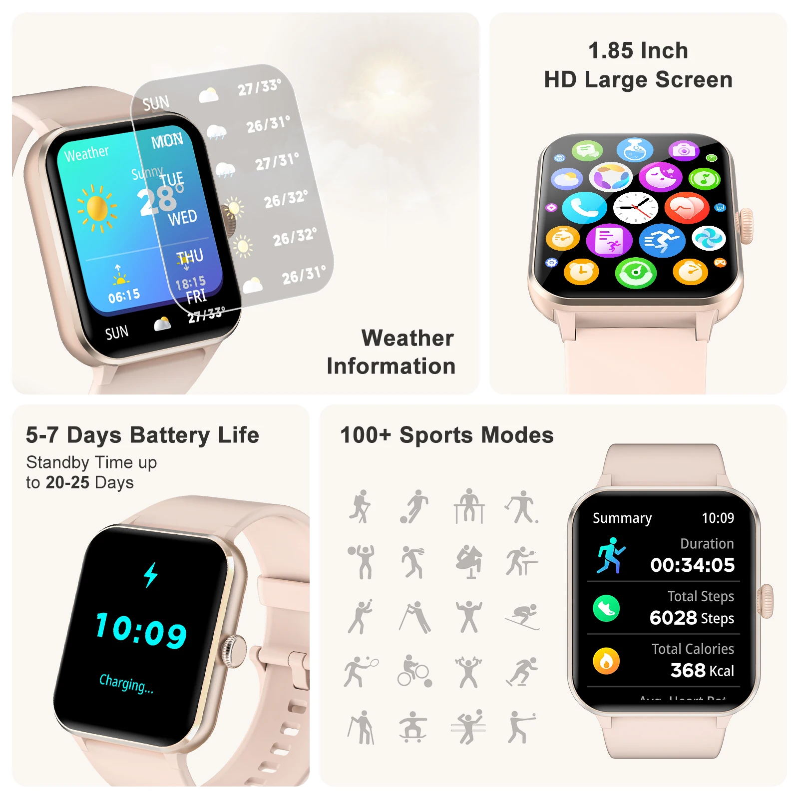 Blackview R50 Smart Watch Bluetooth Calls 1.85'' TFT Display Smartwatch Al Voice Assistant Health Monitoring For Men Women