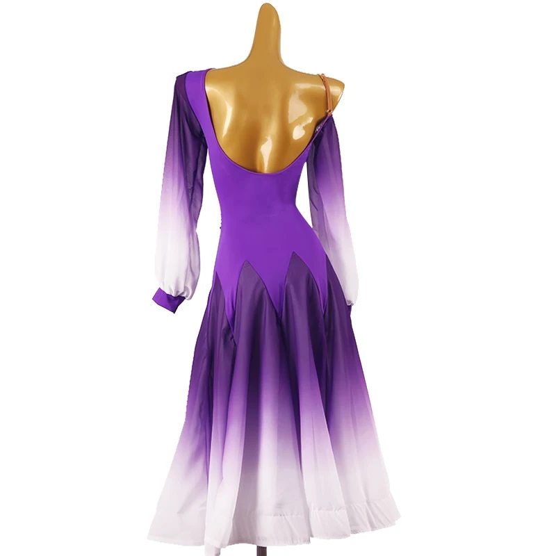 New Modern Dance Dress Women's Elegant Backless Social Dance Dress Gradient Purple Ballroom Dance Competition Clothing DQL8983