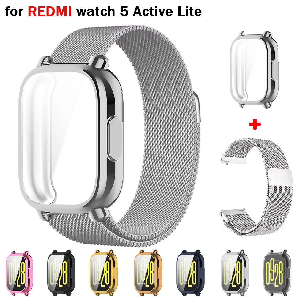 Milanese Magnetic Strap+Case for Redmi Watch 5 Active Band TPU Soft Case Screen Protector For Redmi Watch 5 Lite Metal Watchband