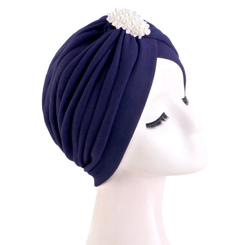 Turban avec Perles Décoratives pour Femme, Solide, Mode, Cheveux, Tête Ronde, Sauna, Cancer, Casquette Indienne, Bandana, Nouvelle Collection 2024