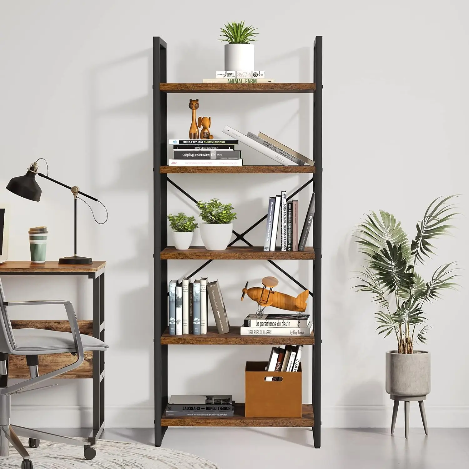 5 Tiers Bookshelf, Artsy Modern Bookcase, Book Rack, Storage Rack Shelves Books Holder Organizer for Books/- Rustic Brown