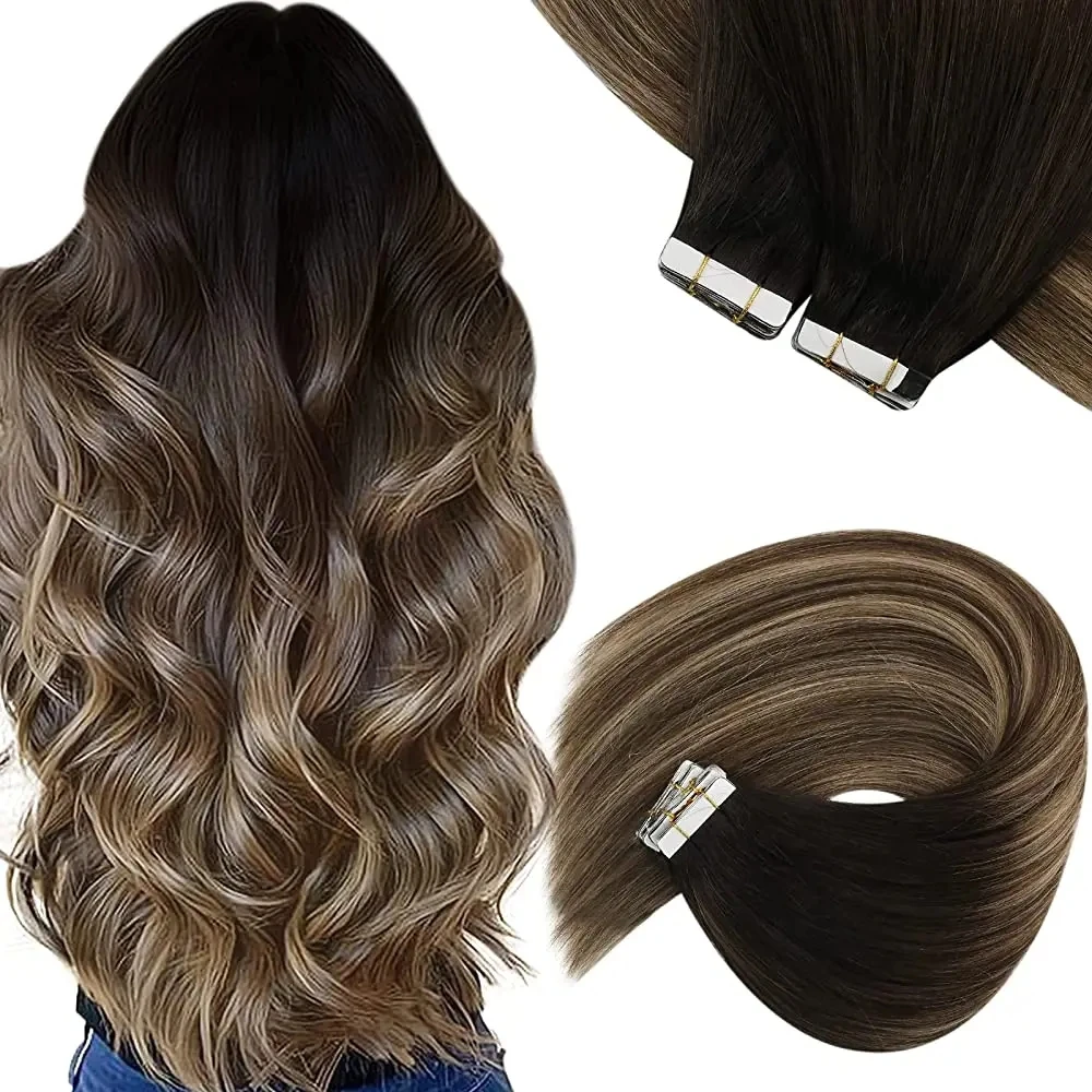 

VeSunny Tape In Human Hair Extensions Black Balayage Human Hair Black Ombre Dark Brown Balayage Caramel Blonde Straight Hair