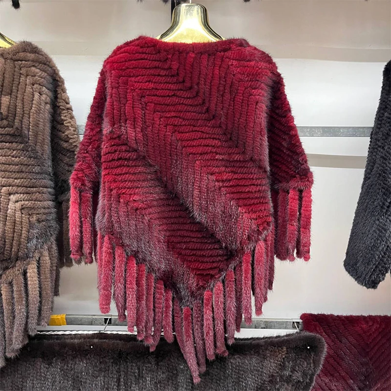 2024 nuovo vero cappotto di pelliccia donna pelliccia di visone naturale lavorato a maglia mantello a righe moda femminile Pulloverop soprabito caldo nappa lusso