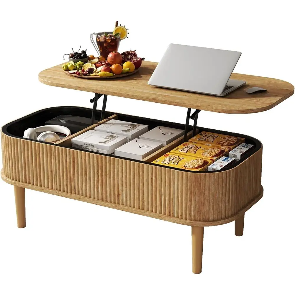 

Элегантный овальный журнальный столик с местом для хранения для гостиной и домашнего офиса, натуральная отделка