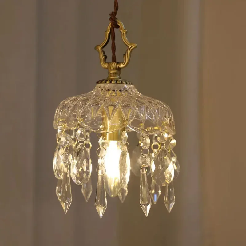 Francuski Retro kryształowy żyrandol wejściowy korytarz balkon nocna weranda ściana szklana lampa mała lampa wisząca