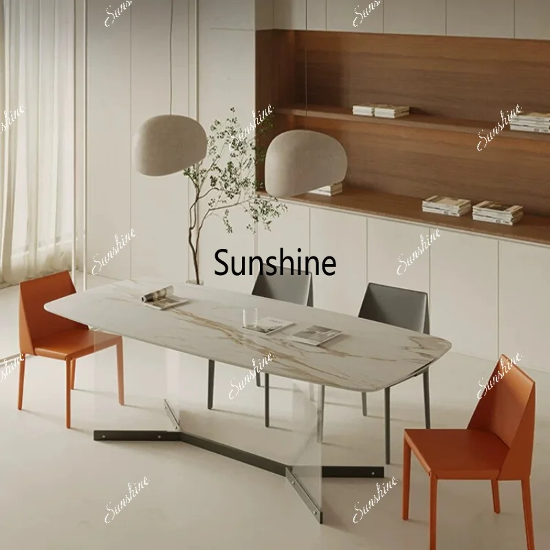 Italian light luxury small apartment rectangular rock slab dining table high-end suspended dining table