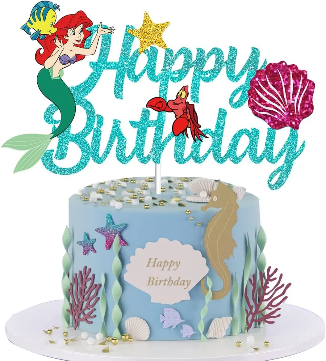 Disney a pequena sereia princesa ariel bolo topper fontes de festa meninas aniversário presentes diy inserção de bolo decoração de festa de aniversário