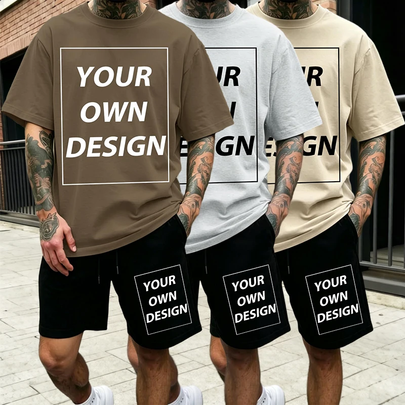 

Mens Custom Pattern Summer Cotton Short Sets Breathable Daily Casual Short Sleeve Pocket Fitness Drawstring Shorts Loose Clothes
