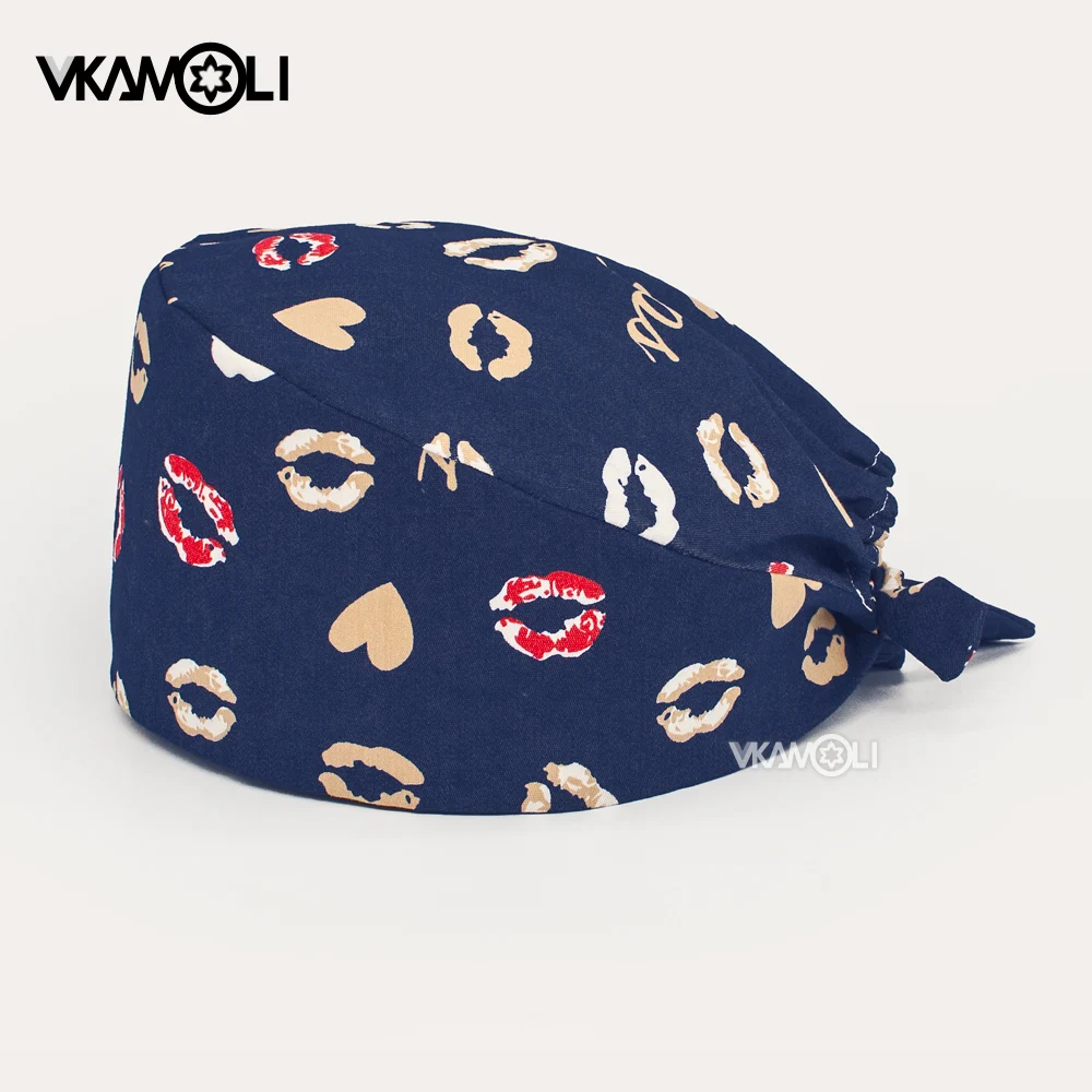 women Sexy lips print Scrub Caps Lab Work Cap Beauty Hats scrub hat nursing accessories gorro enfermera wholesale