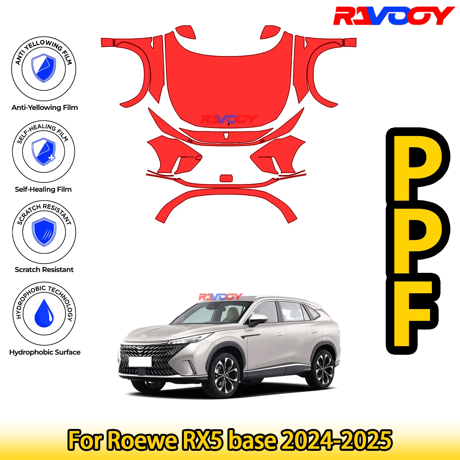 

For Roewe RX5 base 2024-2025 Glossy Matte Black Precut front PPF Kit Paint Protection Film