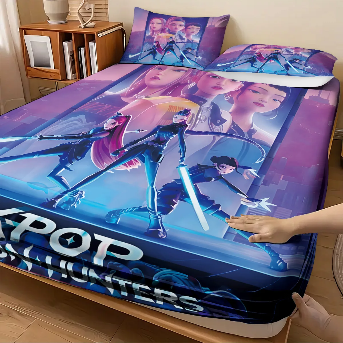 3pcsK-Pop شيطان الصيادين المطبوعة Chipless غطاء سرير مجموعة متعددة الحجم لينة غطاء السرير غرفة نوم الفراش آلة قابل للغسل