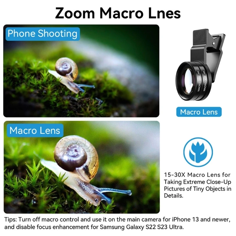 Smartfon Mikroskopowe soczewki Podwójne obciążenia szkła wizualne 30x Powiększenie uniwersalny klips na małej podróży Najlepsza