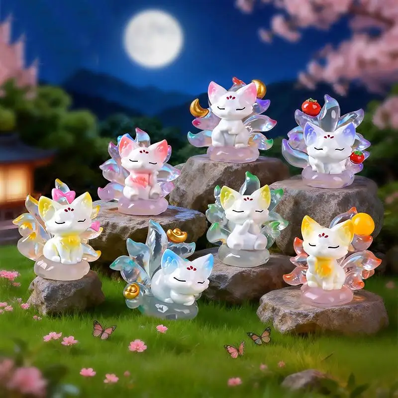 Cute Nine Tailed Fox  Figurines Transparent Design For Desk Decor Collection Gifts For Anime Fans